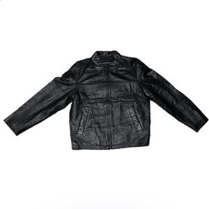 Y2K S Charles Klein Men's Black Genuine Leather Bomber Jacket Winter Outerwear